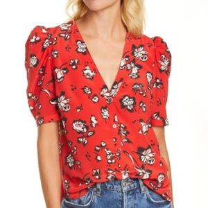 Veronica Beard Garland Blouse (Red/Black, 0)